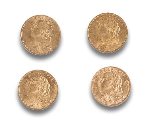 4 MONEDAS DE 20 FRANCOS SUIZOS