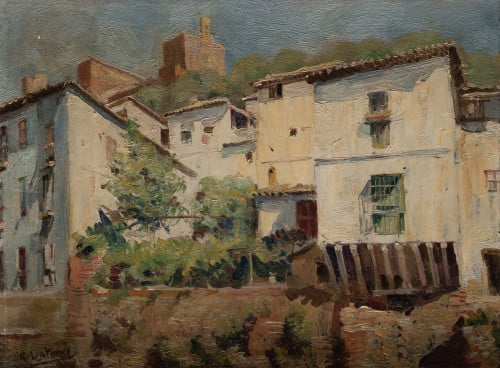 RAFAEL LATORRE VIEDMA, "Vista de rincón de Granada", Óleo s