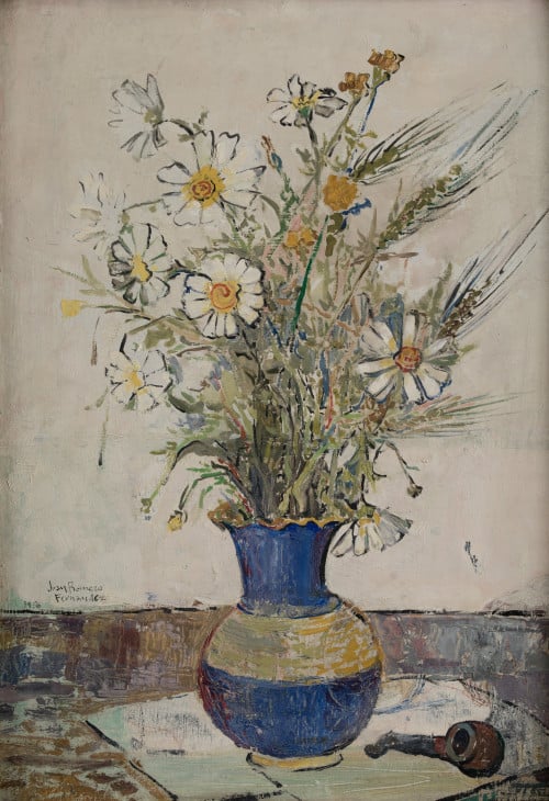 JUAN ROMERO FERNÁNDEZ, "Jarrón con flores", 1956, Óleo sobr