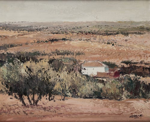 JOSÉ COZAR VIEDMA, "Campos, casas y olivos", 1978, Óleo sob