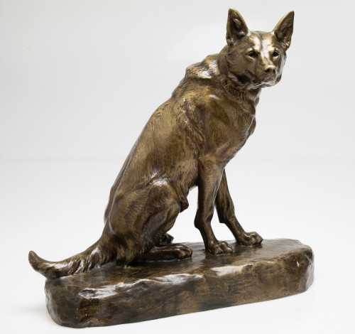 LOUIS RICHE, "Lobo sentado", Bronce patinado