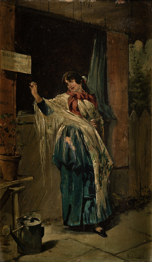 ESCUELA ESPAÑOLA , "Muchacha con mantón", 1888, Óleo sobre