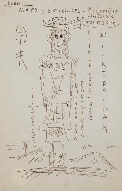 WIFREDO LAM, "Sin título", c. 1950, Dibujo a pluma en tinta