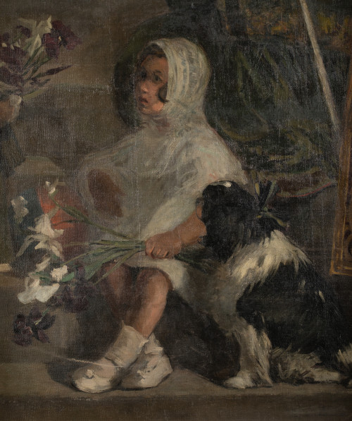 ANDRES PARLADE, "Niña y perro", Óleo sobre lienzo