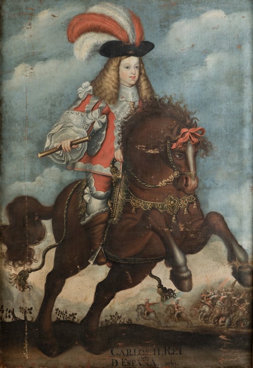 ESCUELA ESPAÑOLA, "Retrato de Carlos II a caballo", 1685, Ó