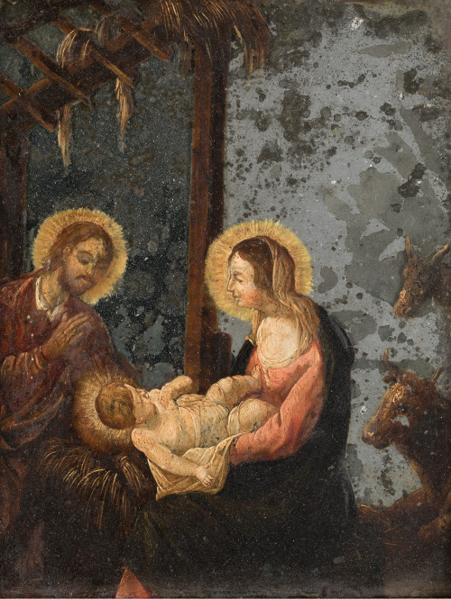  ESCUELA HOLANDESA, "La Natividad", Pintura al óleo sobre e