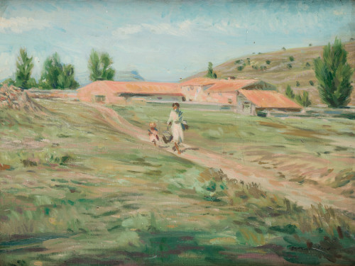 ENRIQUE GARCIA CARRILERO, "Paisaje rural con campesinas", Ó