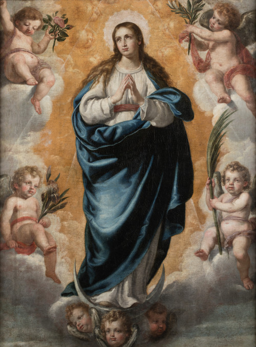 ESCUELA MADRILEÑA , "Inmaculada Concepción", Óleo sobre lie