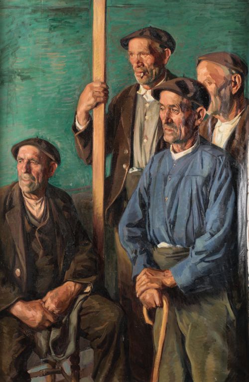 ENRIQUE GARCIA CARRILERO, "Campesinos", Óleo sobre lienzo