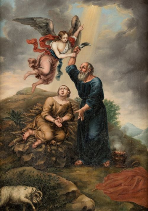 SEGUIDOR DE VICENTE LÓPEZ , "Sacrificio de Isaac", Óleo sob