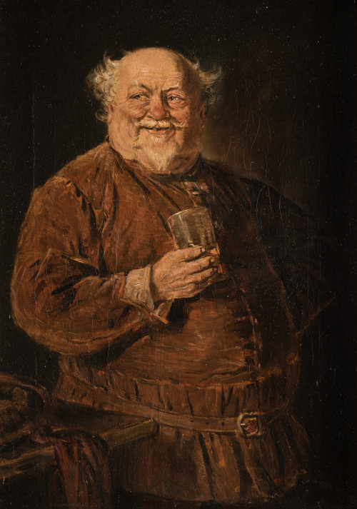 EDUARD VON GRÜTZNER, "Falstaff bebiendo vino", Óleo sobre l