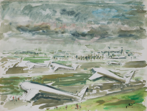 JOSÉ LUIS REY VILA,  «Pista de aterrizaje», 1973, Acuarel