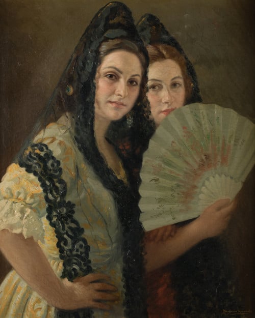 FRANCISCO FERRANDO, "Las clavariesas", Óleo sobre lienzo