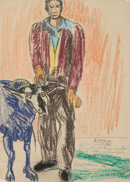 BENJAMÍN PALENCIA, “Campesino con cabra”, 1961, Ceras sob