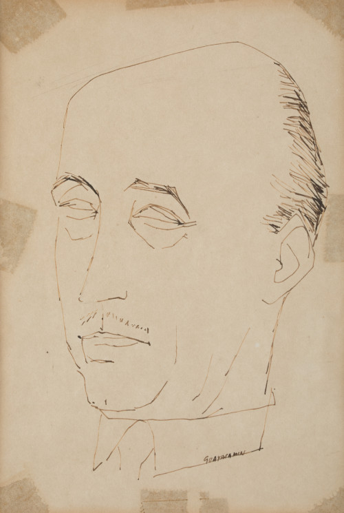 OSWALDO GUAYASAMIN, "Retrato masculino de perfil", Dibujo a