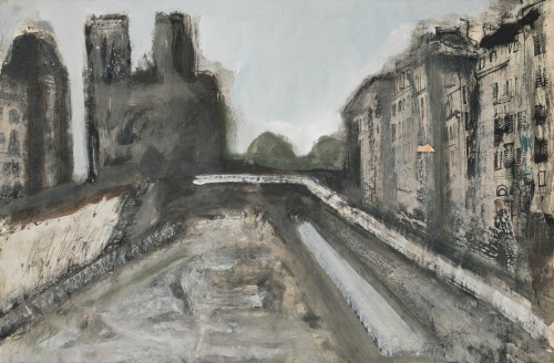 JUAN ALCALDE, "Canal de París", Gouache sobre papel