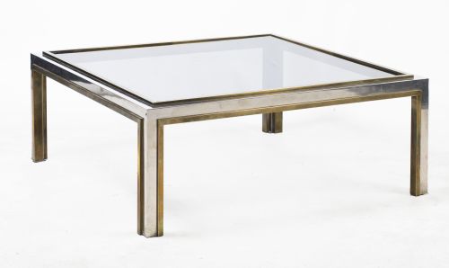 Steel, brass and glass coffee table, Spain, 1970s