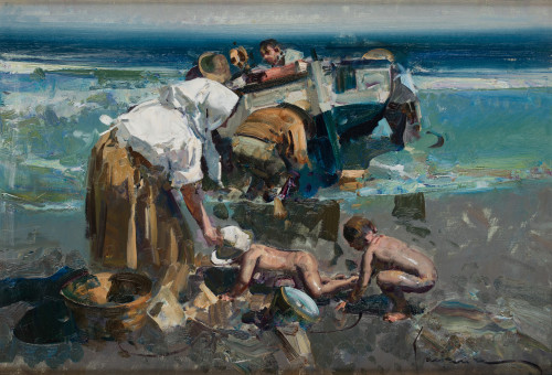 EUSTAQUIO SEGRELLES, "Niños en la palya", 1995, Óleo sobre 