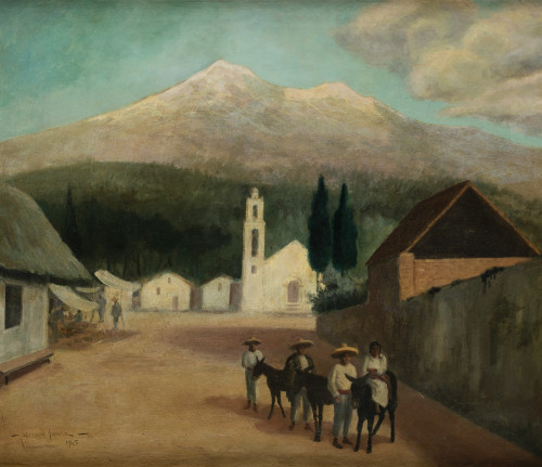 ESCUELA  MEJICANA, "Paisaje de Amecameca con personajes", 1