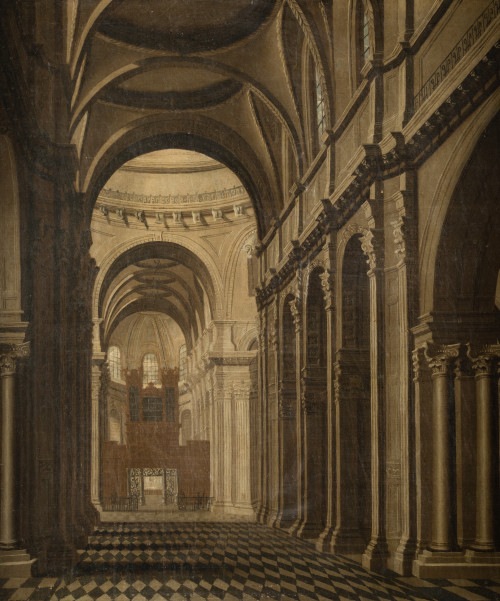 ESCUELA HOLANDESA , "Interior de iglesia", Óleo sobre lienz