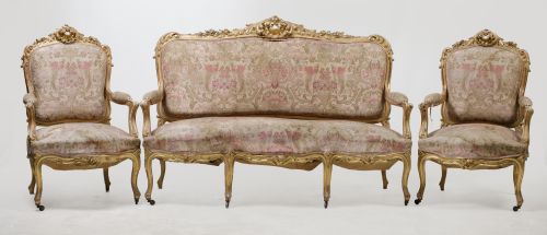 Pair of Louis XV style armchairs, France, 19th century