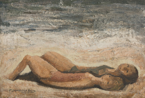 MANUEL  MINGORANCE ACIEN, "En la playa", Óleo sobre lienzo