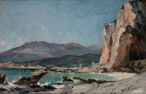 ESCUELA FRANCESA , "Las rochers rouges", 1913, Óleo sobre t