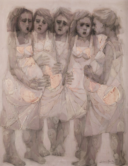 JUAN GUTIERREZ MONTIEL, "Mujeres embarazadas", Óleo sobre l