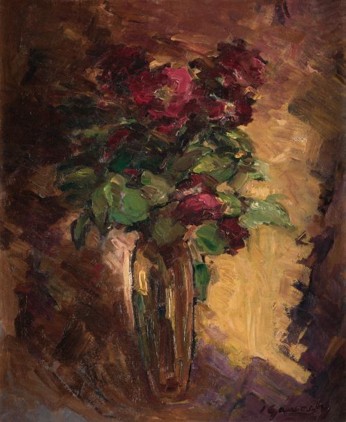 JOSÉ GAUSACHS, "Jarrón con flores", Óleo sobre lienzo