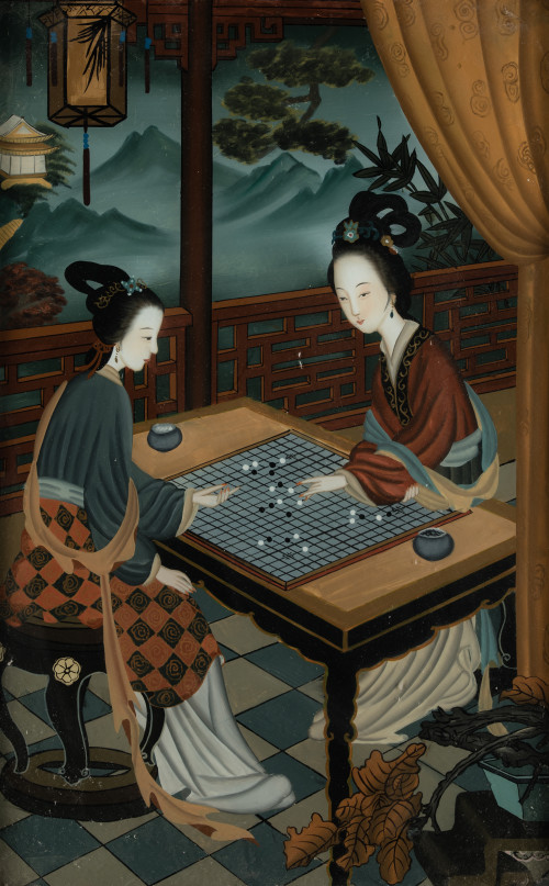 ESCUELA CHINA, "Geishas en escenas de interior", Pareja de