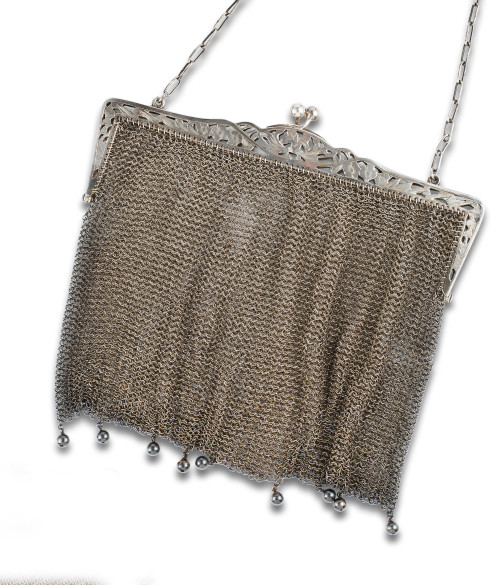 BOLSO DE MALLA DE PLATA MODERNISTA