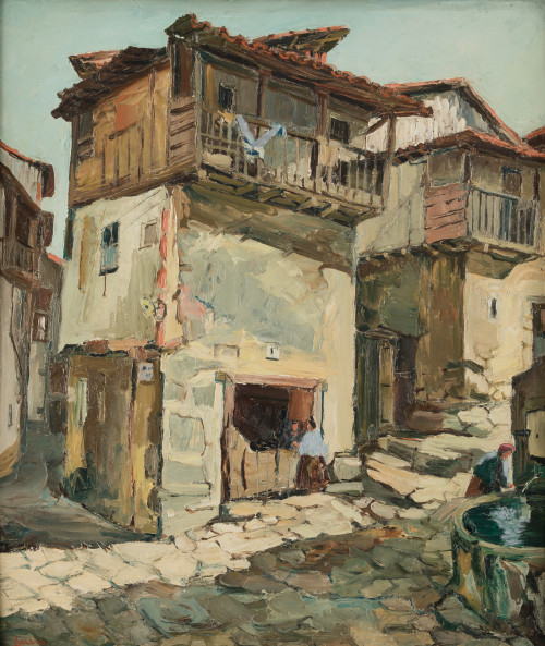 LUCIANO S.XX, “Pueblo”, 1944, Óleo sobre tabla