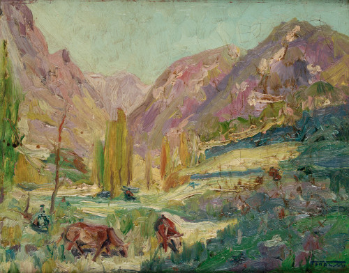 CASIMIRO MARTÍNEZ TARRASSO, "Paisaje con vacas", Óleo sobre