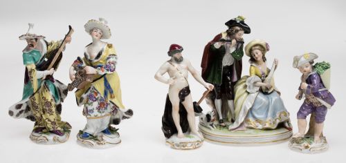 Lot of enameled porcelain figures from different manufactur