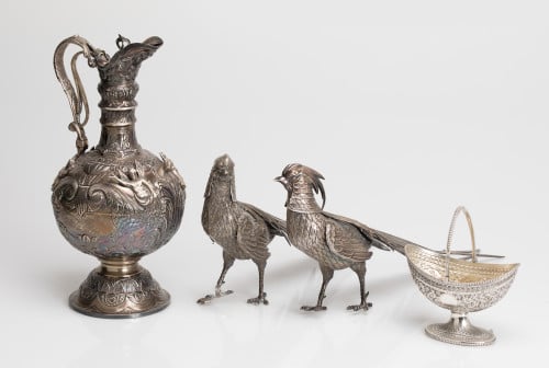 Pair of pheasant figures, in 916 Spanish silver