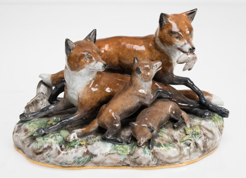 "Familia de zorros", grupo de porcelana, Meissen, c.1900