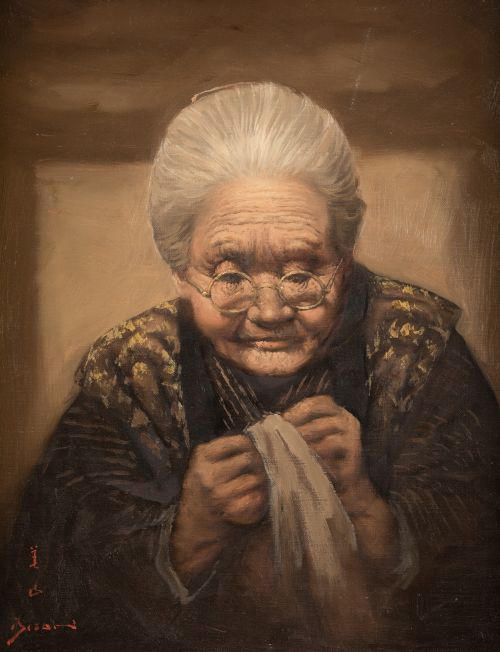 BIZAN , "Anciana”, Óleo sobre lienzo