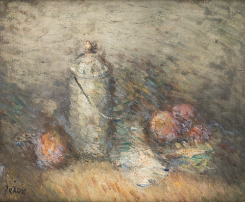 MANUEL PRIOR, "Frutas y lechera", Óleo sobre lienzo