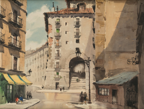 RICARDO SACRISTÁN ARRIETA, “Arco de cuchilleros”, Acuarel