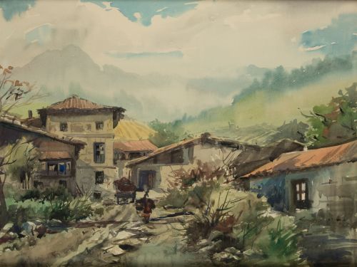 RICARDO SACRISTÁN ARRIETA, “Paisaje rural", Acuarela sobre