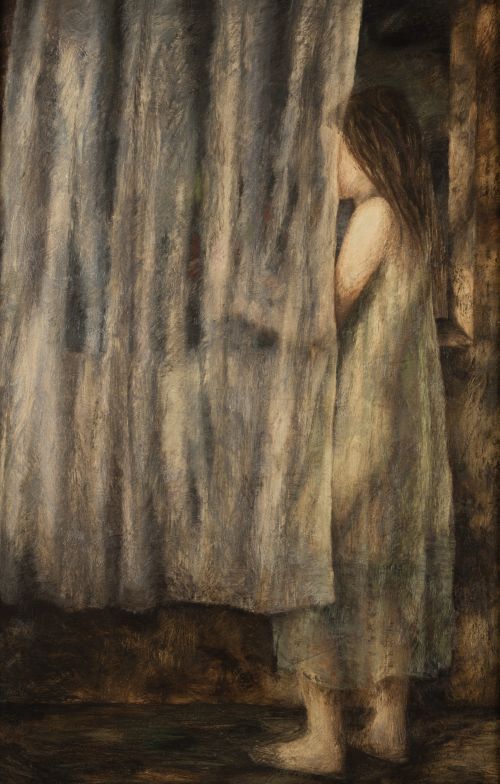 ANTONIO BLARDONY, "Niña en la ventana" , Óleo sobre lienzo