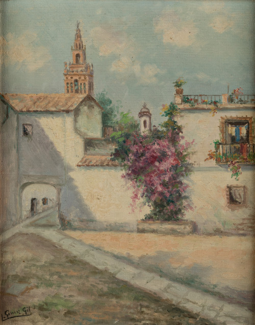 LOLA  GÓMEZ GIL, "Plaza de Sevilla", Óleo sobre lienzo