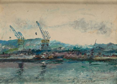 EMILIO HERRERO, "Muelle de la Concha", 1964, Óleo sobre tab