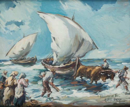 ROBERTO DOMINGO Y FALLOLA, “Pescadores del Bou”, Gouache