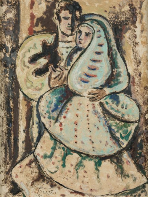 FRANCISCO MATEOS GONZÁLEZ, “Pareja”, 1950, Óleo sobre pap