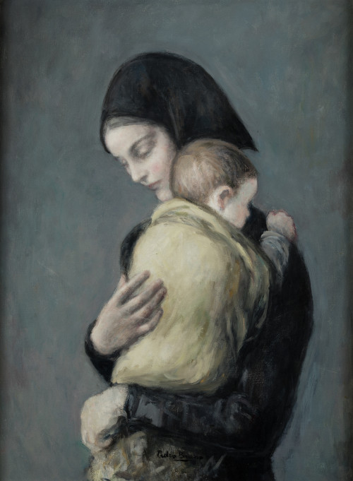 PEDRO BUENO VILLAREJO, "Maternidad”, Óleo sobre lienzo