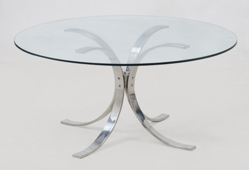 Circular coffee table in steel and glass, Spain, c. 1990