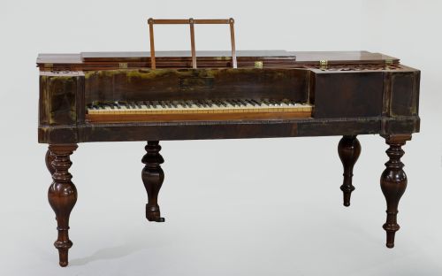 Mahogany upright piano, Elizabethan style, Miguel Slocker,