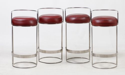 4 steel and sky maroon stools, Spain, 1970s