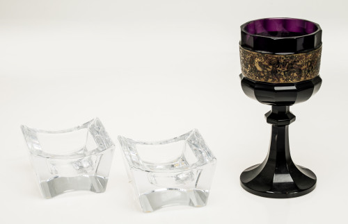 Moser crystal goblet in Art Deco style, aubergine, Czech Re